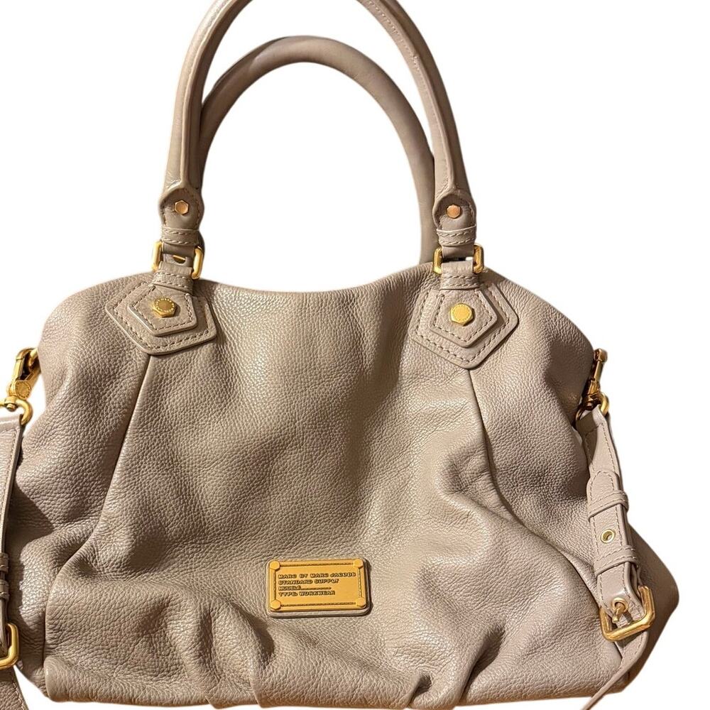 Marc by Marc Jacobs taupe pebbled leather satchel gold hardware crossbody  bag - Picture 3 of 16